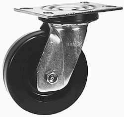 Albion - 5" Diam x 2" Wide x 6-1/2" OAH Top Plate Mount Swivel Caster - Phenolic, 1,400 Lb Capacity, Sealed Roller Bearing, 4-1/2 x 6-5/16" Plate - Benchmark Tooling