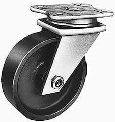 Albion - 6" Diam x 2-1/2" Wide x 8-1/8" OAH Top Plate Mount Swivel Caster - Semi-Steel, 2,500 Lb Capacity, Roller Bearing, 5-1/4 x 7-1/8" Plate - Benchmark Tooling