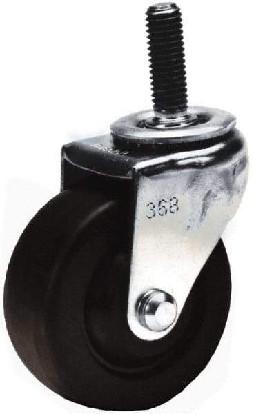 Shepherd - 3" Diam x 13/16" Wide x 3-1/2" OAH Stem Mount Swivel Caster with Brake - Soft Rubber, 110 Lb Capacity, Nylon Bearing, 3/8-16 x 1-1/2" Threaded Stem - Benchmark Tooling