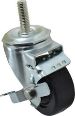 Albion - 3" Diam x 1-1/4" Wide x 4-1/4" OAH Stem Mount Swivel Caster with Brake - Soft Rubber, 150 Lb Capacity, Nylon Bearing, 1/2-13 x 1-1/2" Threaded Stem - Benchmark Tooling