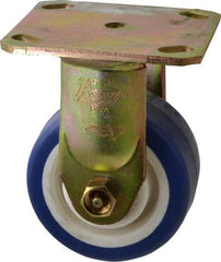 Albion - 4" Diam x 2" Wide x 5-5/8" OAH Top Plate Mount Rigid Caster - Polyurethane, 600 Lb Capacity, Roller Bearing, 4 x 4-1/2" Plate - Benchmark Tooling