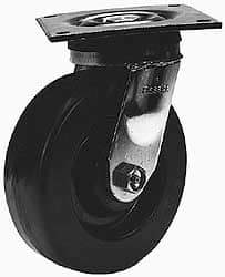 Albion - 5" Diam x 2" Wide x 6-1/2" OAH Top Plate Mount Rigid Caster - Phenolic, 900 Lb Capacity, Roller Bearing, 5 x 5-1/2" Plate - Benchmark Tooling