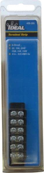 Ideal - 6 Poles, 300 Volt, 30 Amp, -40 to 266°F, Polyester Thermoplastic, Polyester Thermoplastic Multipole Terminal Block - Zinc Plated Steel, 22 to 14 AWG Compatibility, 0.41 Inch High - Benchmark Tooling