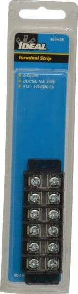 Ideal - 6 Poles, 300 Volt, 30 Amp, -40 to 266°F, Polyester Thermoplastic, Polyester Thermoplastic Multipole Terminal Block - Zinc Plated Steel, 22 to 12 AWG Compatibility, 0.56 Inch High - Benchmark Tooling