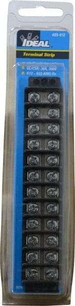 Ideal - 12 Poles, 300 Volt, 30 Amp, -40 to 266°F, Polyester Thermoplastic, Polyester Thermoplastic Multipole Terminal Block - Zinc Plated Steel, 22 to 12 AWG Compatibility, 0.56 Inch High - Benchmark Tooling