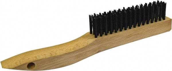 Gordon Brush - 4 Rows x 19 Columns Steel Scratch Brush - 5-3/8" Brush Length, 13-3/4" OAL, 1/8 Trim Length, Wood Curved Handle - Benchmark Tooling