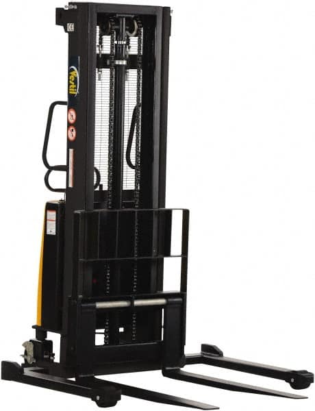 Vestil - 2,000 Lb Capacity, 118" Lift Height, Battery Powered Stacker - 2-1/8" Lowered Height, 42" Fork Length, 58" Overall Width - Benchmark Tooling
