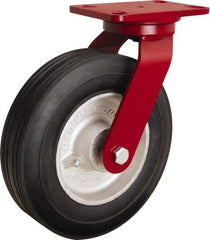 Hamilton - 10" Diam x 2-3/4" Wide, Rubber Swivel Caster - 700 Lb Capacity, Top Plate Mount, 4-1/2" x 6-1/2" Plate, Straight Roller Bearing - Benchmark Tooling