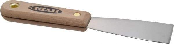 Hyde Tools - 1-1/2" Wide Stainless Steel Putty Knife - Stiff, Hardwood Handle, 7-3/4" OAL - Benchmark Tooling