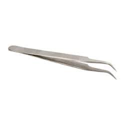 Value Collection - 4-3/8" OAL 7-SA Dumont-Style Swiss Pattern Tweezers - Curved Shanks with Beveled Edges, Plain, Sharp Points - Benchmark Tooling