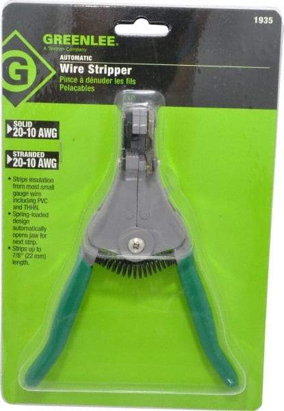 Greenlee - 20 to 10 AWG Capacity Automatic Wire Stripper - 7-1/8" OAL, Plastic Cushion Handle - Benchmark Tooling