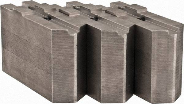 Abbott Workholding Products - Tongue & Groove Attachment, Square Soft Lathe Chuck Jaw - 3 Jaws, Steel, 1.5748" Btw Mount Hole Ctrs, 4-1/2" Long x 1-1/2" Wide x 3" High, 0.4724" Groove, 0.4724" & 12mm Fastener - Benchmark Tooling