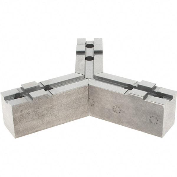 Abbott Workholding Products - Tongue & Groove Attachment, Square Soft Lathe Chuck Jaw - 3 Jaws, Steel, 1.5748" Btw Mount Hole Ctrs, 4-1/2" Long x 1-1/2" Wide x 2" High, 0.4724" Groove, 0.4724" & 12mm Fastener - Benchmark Tooling