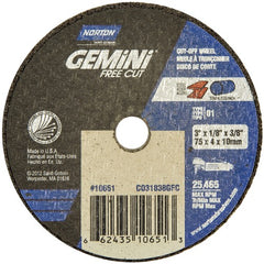 3 × 1/8 × 3/8″ Gemini Free Cut Small Diameter Cut-Off Wheel <=3″ A 36 T Type 01/41 - Benchmark Tooling