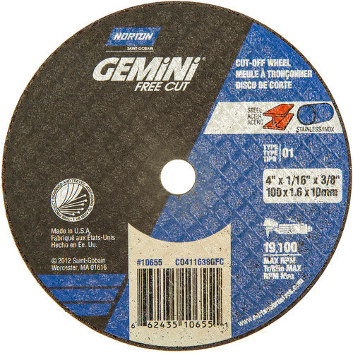 4 × 1/16 × 3/8″ Gemini Free Cut Small Diameter Cut-Off Wheel >3″ A 36 T Type 01/41 - Benchmark Tooling