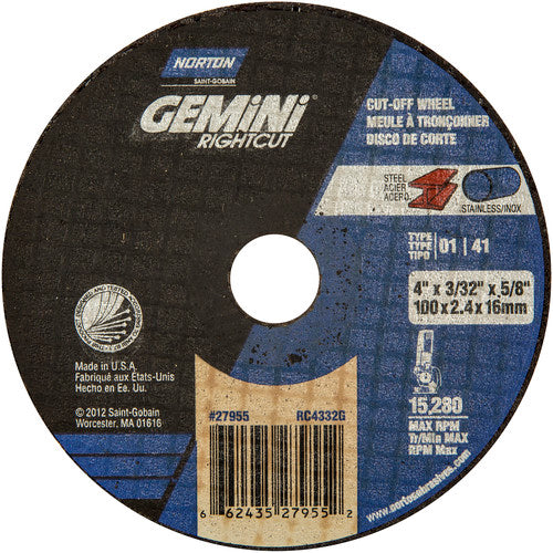 4″ × 0.090″ × 5/8″ Gemini Right Angle Cut-Off Wheel Type 01 Straight 46 Grit - Benchmark Tooling