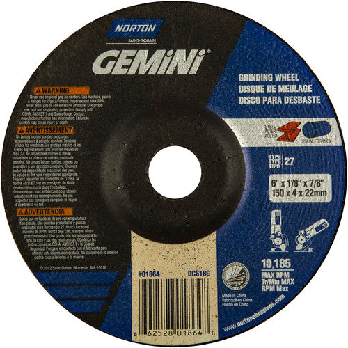 6 × 1/8 × 7/8″ Gemini Long Life Grinding Wheel A 24 T Type 27 - Benchmark Tooling