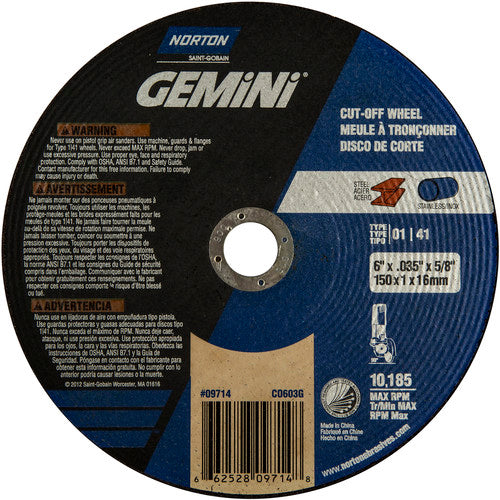 150 mm × 1 mm × 5/8″ Gemini Circular Saw Cut-Off Wheel U57A 60 O Type 01/41 - Benchmark Tooling