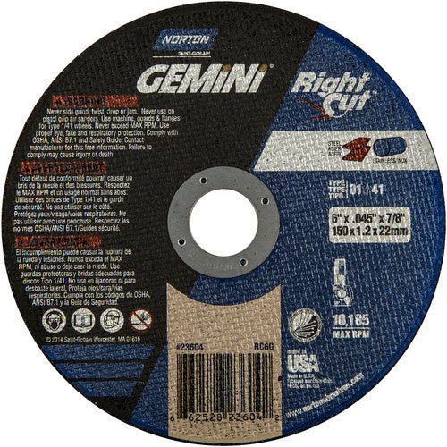 6 x .045 × 7/8″ Gemini RightCut Right Angle Cut-Off Wheel A 36 Q B Type 01/41 - Benchmark Tooling