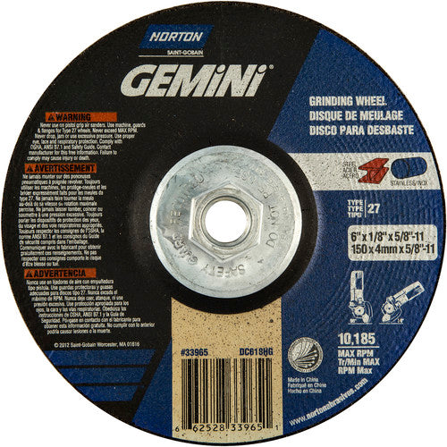 ‎6 × 1/8 × 5/8 - 11″ Gemini Long Life Grinding Wheel A 24 T Type 27 - Benchmark Tooling