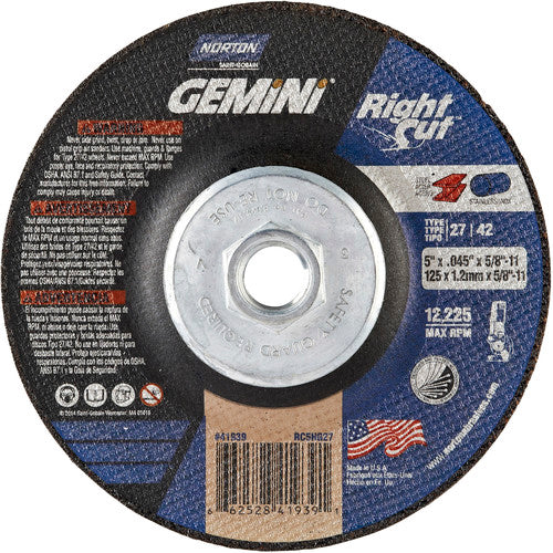 ‎5″ × 0.045″ × 5/8″-11 Gemini Non-Woven Depressed Center Wheel Type 27 24 Grit - Benchmark Tooling