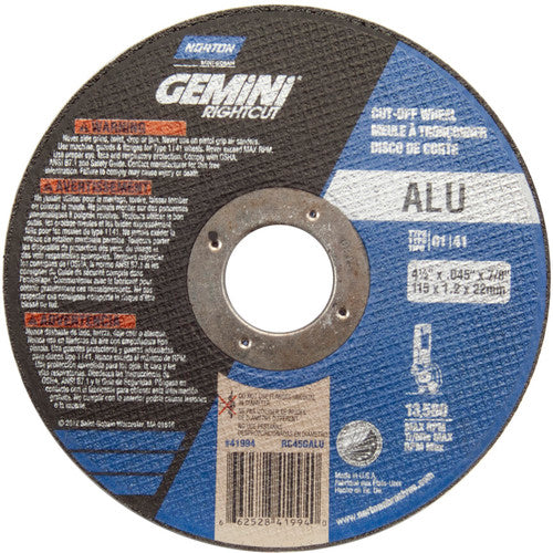 ‎4-1 /2″ × 0.045″ × 7/8″ Right Angle Cut-Off Wheel Gemini RightCut ALU 36 Grit - Benchmark Tooling