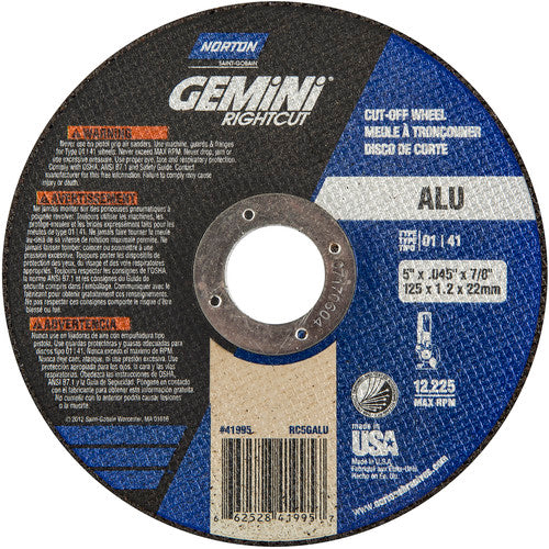 5″ × 0.045″ × 7/8″ Right Angle Cut-Off Wheel Gemini RightCut ALU 36 Grit - Benchmark Tooling