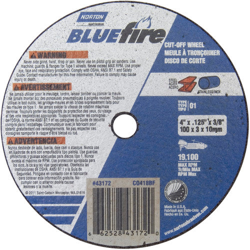 4″ × 1/8″ × 3/8″ BlueFire Small Diameter Cut-Off Wheel Type 01 Straight - Benchmark Tooling