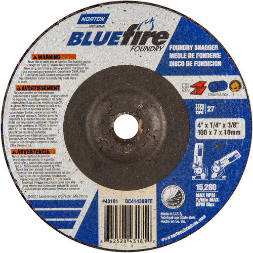 4″ × 1/4″ × 3/8″ BlueFire Non-Woven Depressed Center Wheel Type 27 Zirconia Alumina / Aluminum Oxide - Benchmark Tooling