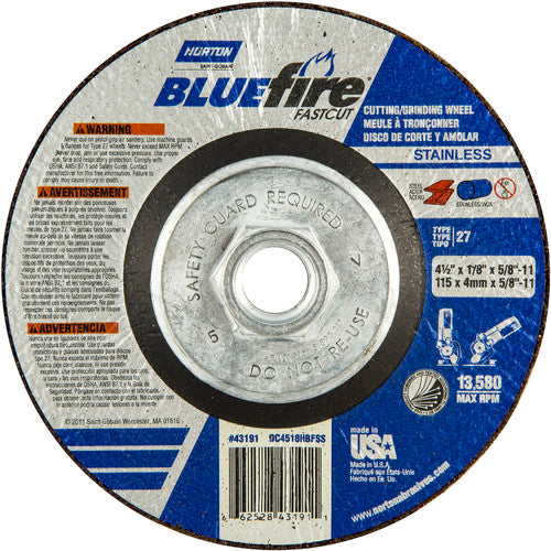 ‎4-1/2″ × 1/8″ × 5/8″ BlueFire Non-Woven Depressed Center Wheel Type 27 - Benchmark Tooling