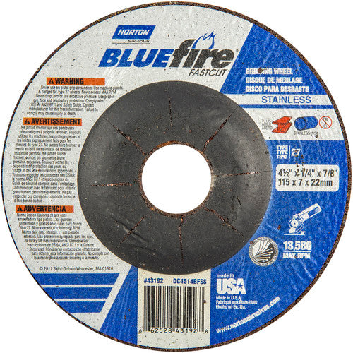 ‎4-1/2″ × 1/4″ × 7/8″ BlueFire Non-Woven Depressed Center Wheel Type 27 - Benchmark Tooling