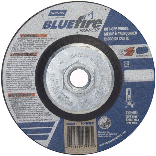 ‎4-1/2 × 1/16 × 5/8 - 11″ BlueFire RightCut Cutting Wheel A 36 R Type 27/42 - Benchmark Tooling