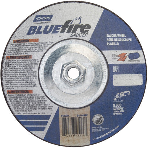 7″ × 1/4″ × 5/8″ BlueFire Non-Woven Depressed Center Wheel Type 28 Saucer - Benchmark Tooling