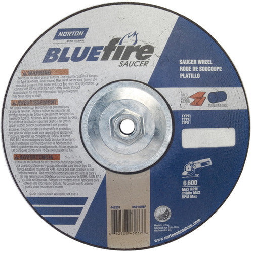 9″ × 1/4″ × 5/8″ BlueFire Non-Woven Depressed Center Wheel Type 28 Saucer - Benchmark Tooling