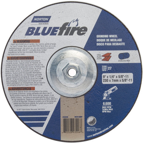 ‎9 × 1/4 × 5/8 - 11″ BlueFire Grinding Wheel ZA 24 S Type 27 - Benchmark Tooling