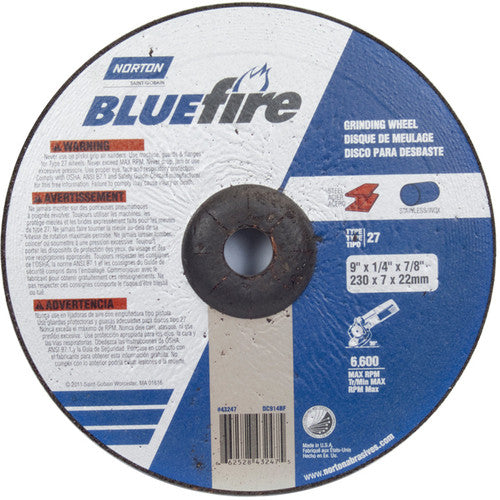 9″ × 1/4″ × 7/8″ BlueFire Non-Woven Depressed Center Wheel Type 27 Zirconia Alumina / Aluminum Oxide - Benchmark Tooling