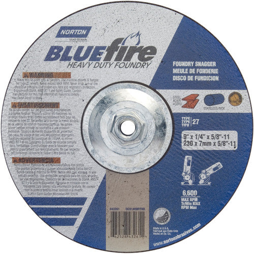 9″ × 1/4″ × 5/8″ BlueFire Non-Woven Depressed Center Wheel Type 27 Zirconia Alumina / Aluminum Oxide - Benchmark Tooling