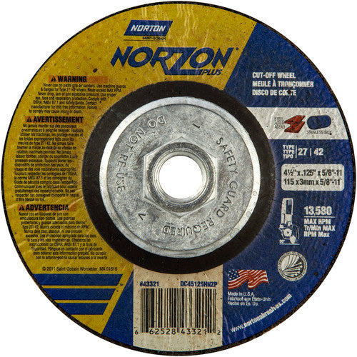 ‎4-1/2″ × 1/8″ × 5/8″-11 NorZon Plus Non-Woven Depressed Center Wheel Type 27 - Benchmark Tooling