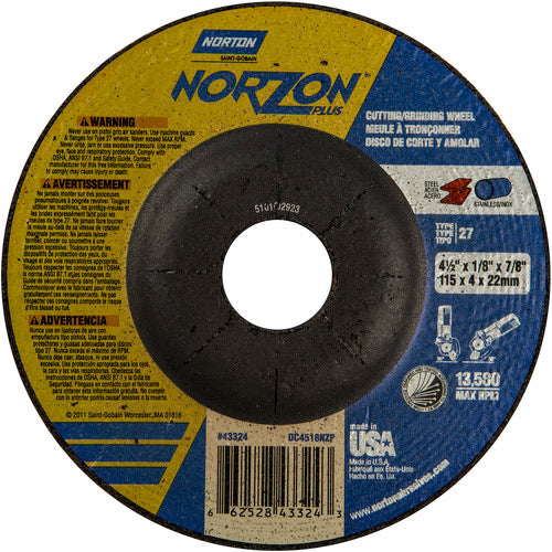 ‎4-1/2″ × 1/8″ × 7/8″ NorZon Plus Non-Woven Depressed Center Wheel Type 27 - Benchmark Tooling