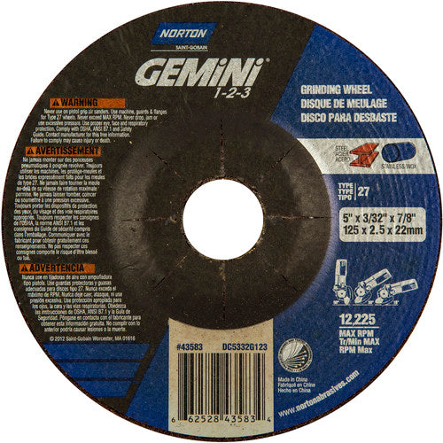 5″ × 20.0″ × 22.23 ″ Gemini Non-Woven Depressed Center Wheel Type 27 46 Grit - Benchmark Tooling