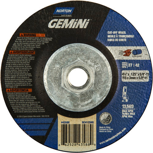 ‎4-1/2 x .125 × 5/8 - 11″ Gemini Cutting Wheel A 24 T BDA3 Type 27/42 - Benchmark Tooling