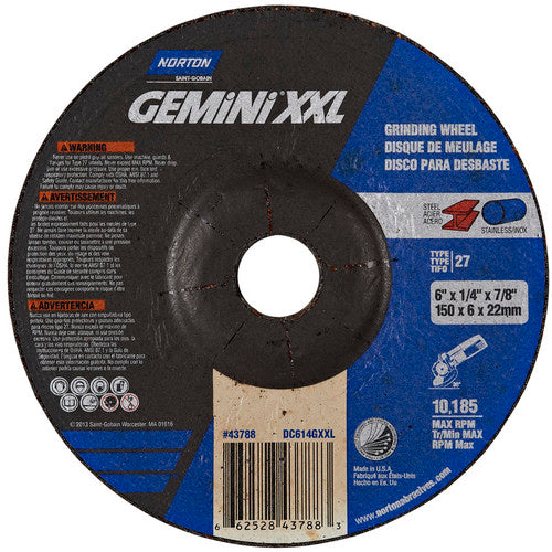 6″ × 1/4″ × 7/8″ Gemini Depressed Center Wheel Type 27 Aluminum Oxide - Benchmark Tooling