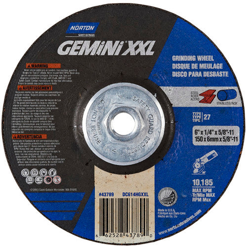 ‎6″ × 1/4″ × 5/8″-11 Gemini Depressed Center Wheel Type 27 Aluminum Oxide - Benchmark Tooling