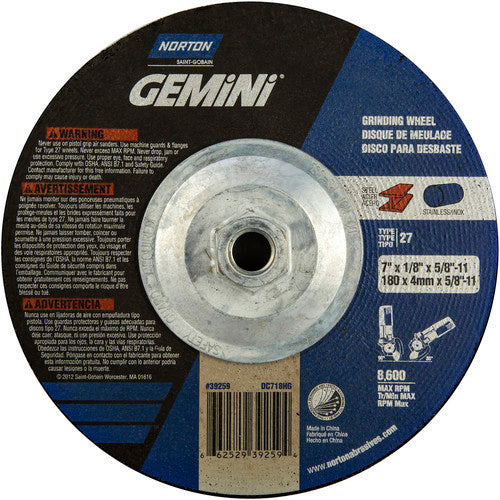 ‎7 × 1/8 × 5/8 - 11″ Gemini Long Life Grinding Wheel A 24 R Type 27 - Benchmark Tooling