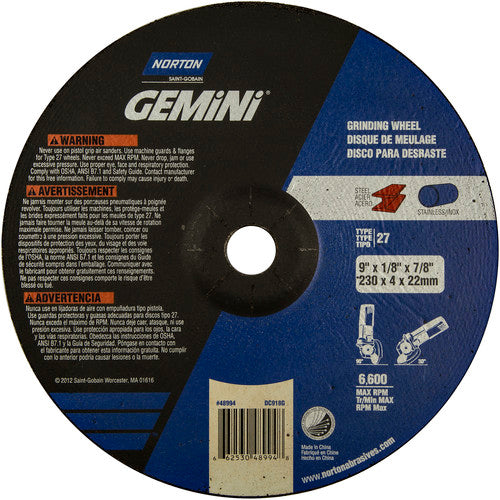 9″ × 1/8″ × 7/8″ Gemini Non-Woven Depressed Center Wheel Type 27 24 Grit Aluminum Oxide - Benchmark Tooling