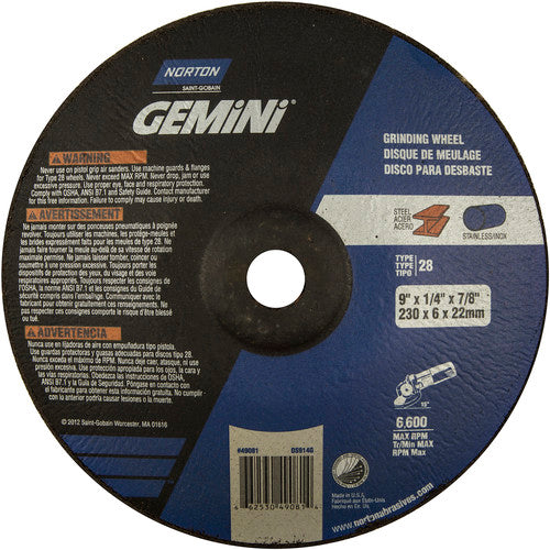 9″ × 1/4″ × 7/8″ Gemini Non-Woven Depressed Center Wheel Type 28 Saucer Aluminum Oxide - Benchmark Tooling