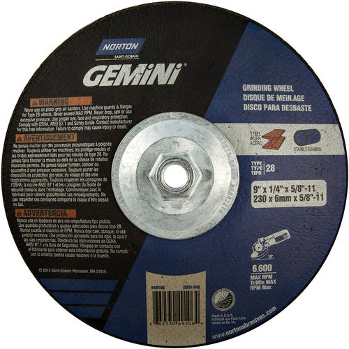 9″ × 1/4″ × 5/8″ Gemini Non-Woven Depressed Center Wheel Type 28 Saucer - Benchmark Tooling