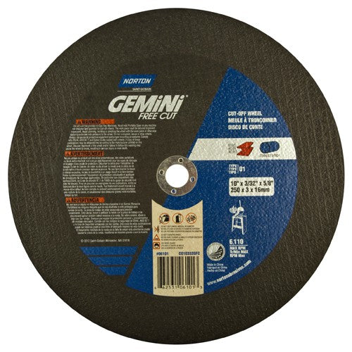 10″ × 0.09375″ × 5/8″ Gemini Stationary Saw Type 01 Straight Cut-Off Wheel Aluminum Oxide - Benchmark Tooling