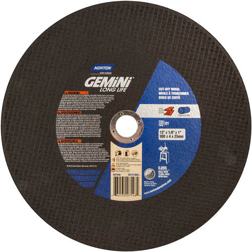 12″ × 1/8″ × 1″ Gemini Stationary Saw Type 01 Straight Cut-Off Wheel Aluminum Oxide - Benchmark Tooling