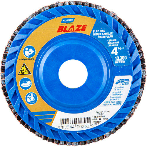 ‎4-1/2 × 7/8″ Blaze Plastic Flat Flap Disc Type 27 40 Grit R980P Premium Ceramic Alumina - Benchmark Tooling